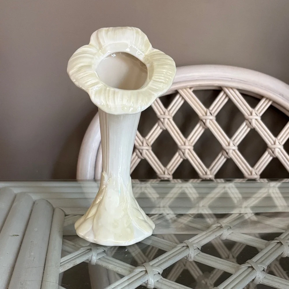 Belleek Trumpet Cream Floral Vase